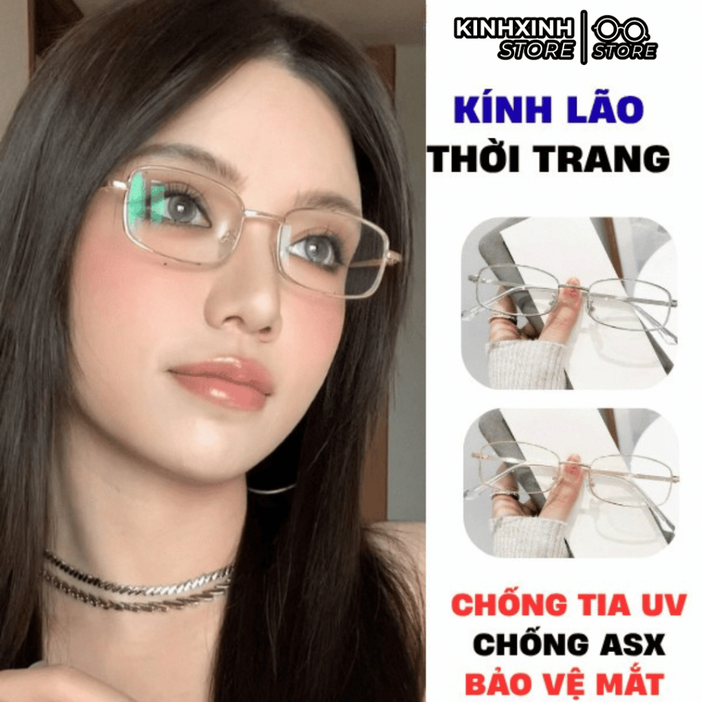Kính Lão Thời Trang HK6 Chống Ánh Sáng Xanh Chống Tia UV400 Gọng Kim Loại Siêu Nhẹ Phong Cách Douyin
