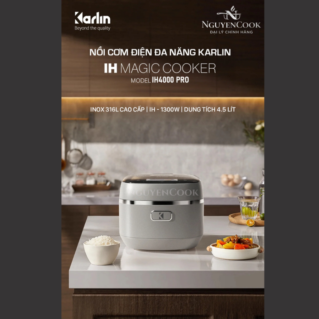 Nồi Cơm Điện Cao Tần KARLIN IH4000 PRO Tích Hợp Chế Độ Cơm Tách Đường - 4.5L - Bảo Hành Chính Hãng