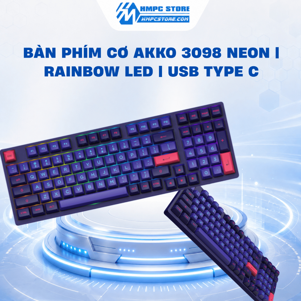 Bàn phím cơ AKKO 3098 Neon | Rainbow LED | USB Type C | BH 12 tháng