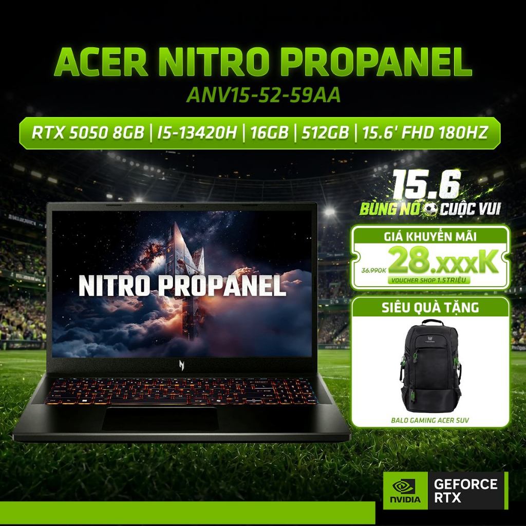 Laptop Gaming Acer Nitro V ProPanel ANV15-52-59AA Card đồ họa GeForce RTX™ 5050  8GB VRAM