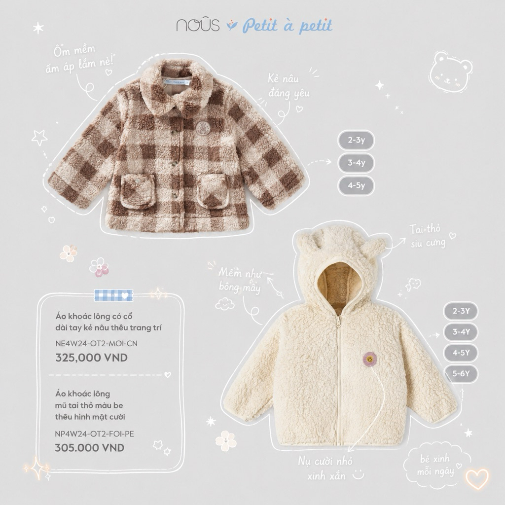 NOUS KIDS Áo gile / áo khoác lông trẻ em thương hiệu Nous cho bé
