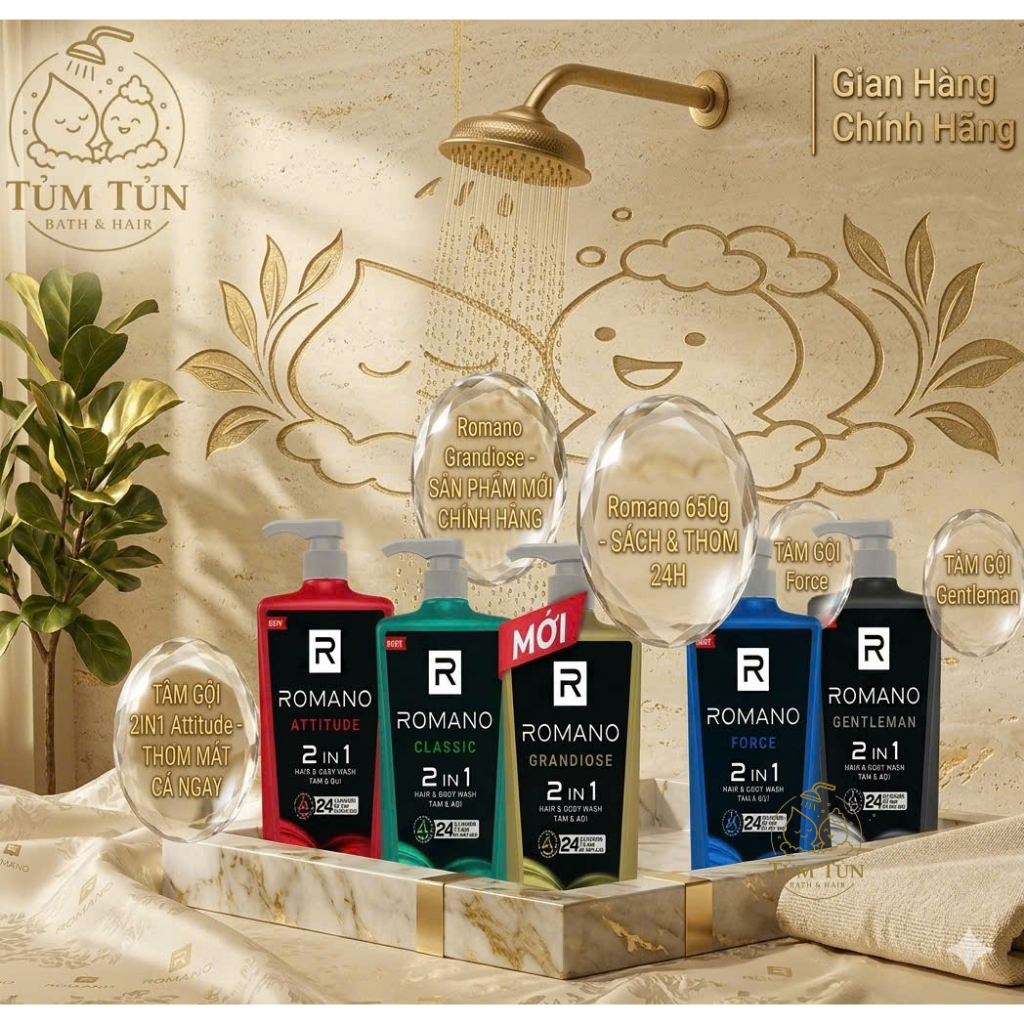 [Romano Chính Hãng] Sữa Tắm Gội 2in1 Romano 650g Đủ Mùi – Sạch Thơm Nam Tính