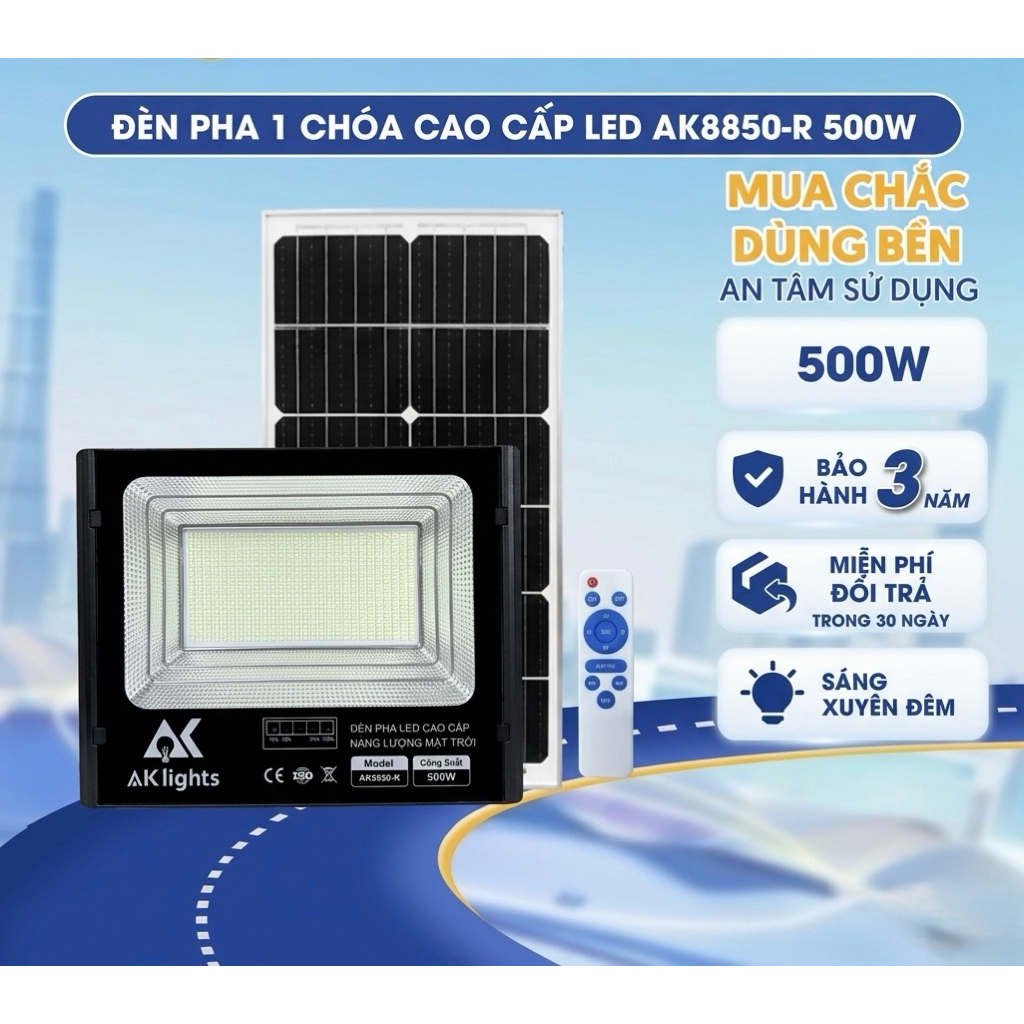 Đèn NLMT 500W chính hãng AKlights, Đèn Led solar light