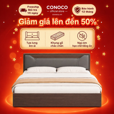 Giường ngủ gỗ hiện đại CONOCO bọc nệm đầu giường khung gỗ chắc chắn 120-180cm