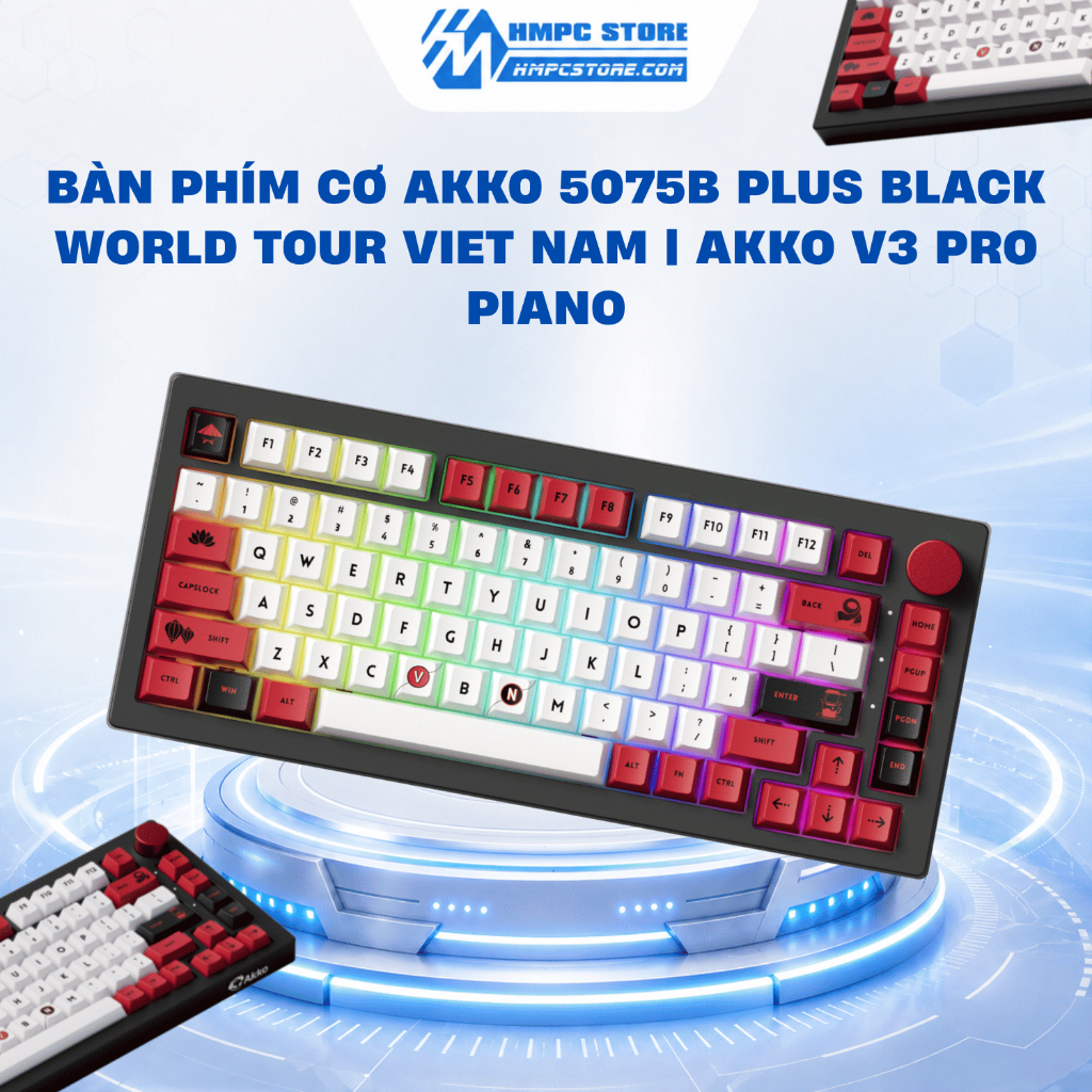 Bàn phím cơ AKKO 5075B Plus Black World Tour Viet Nam | Akko V3 Pro Piano | BH 1 năm