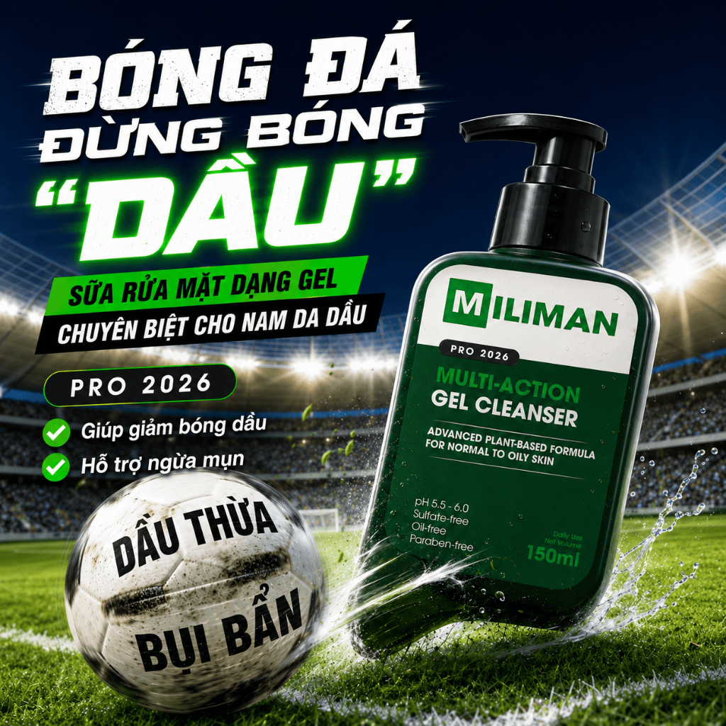 Sữa Rửa Mặt Nam MILIMAN PRO 2026 150ML – Công Thức Gel Mới Làm Sạch Dịu Nhẹ, Giúp Kiềm Dầu Ngừa Mụn