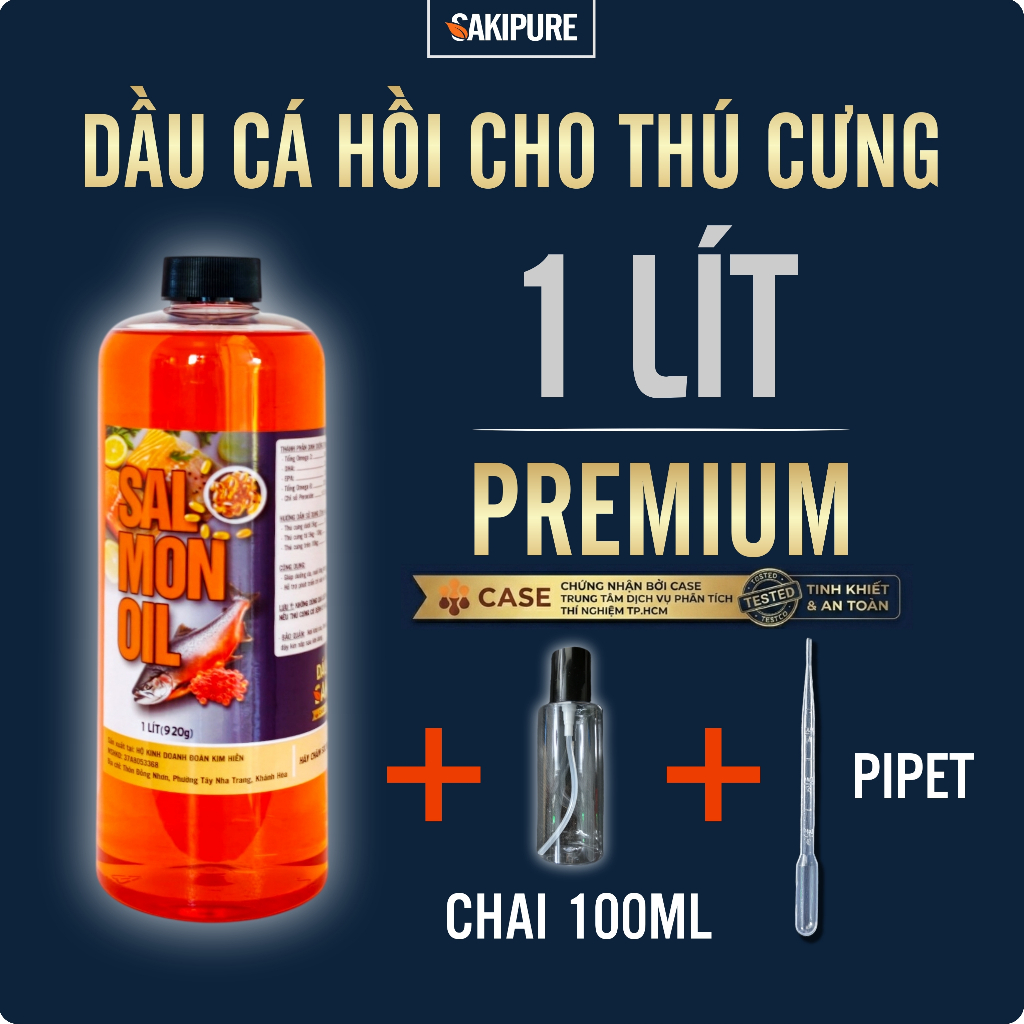 [Premium + Quà Tặng] - 1 Lít Dầu Cá Hồi Cho Thú Cưng - Cafe Mèo – Bổ Sung Omega 3 & Vitamin E Giúp Mượt Lông, Giảm Rụng