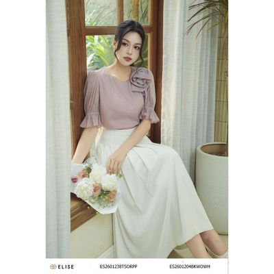 Áo tơ be hồng hoa vai thiết kế Elise mã sản phẩm ES2601238TSORPP