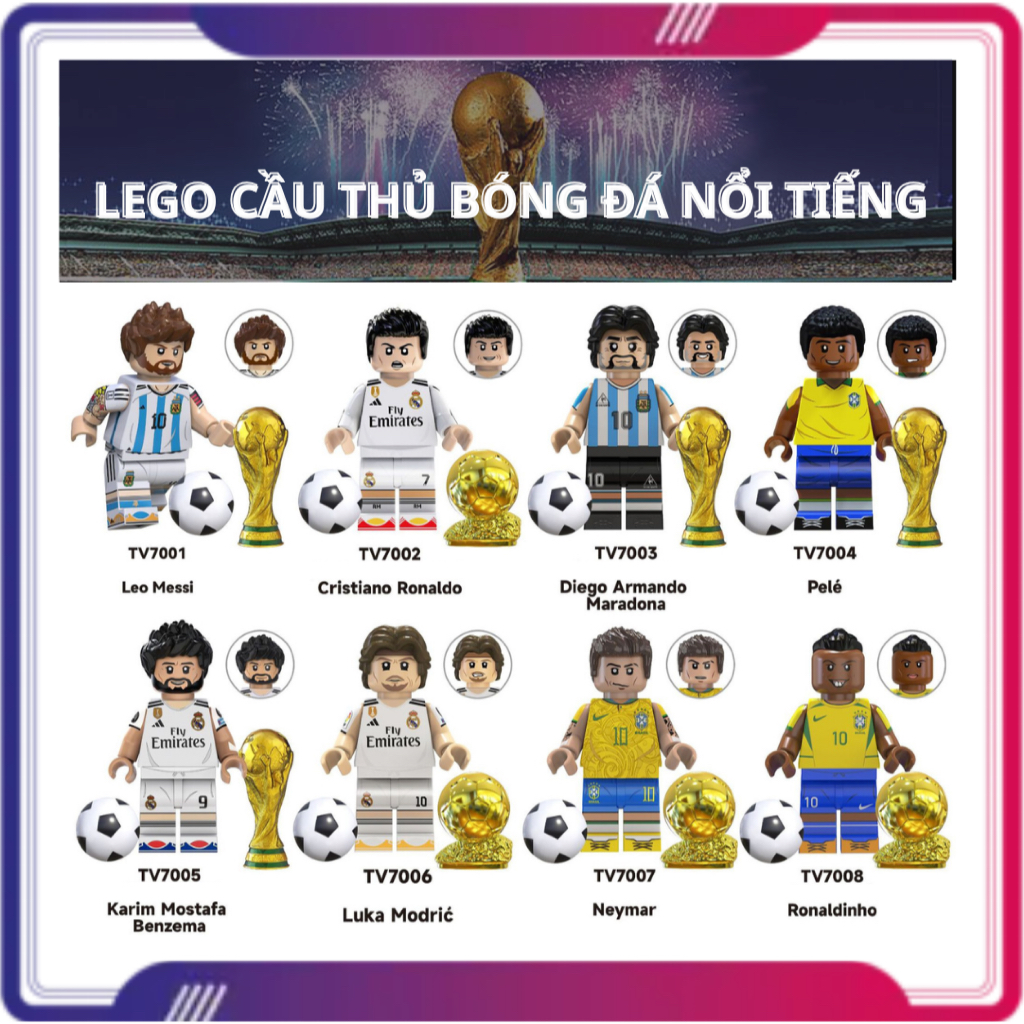 Mô Hình Mini Lego Cầu Thủ Bóng Đá Nổi Tiếng Ronaldo Messi Neymar Benzema Modric Ronaldinho