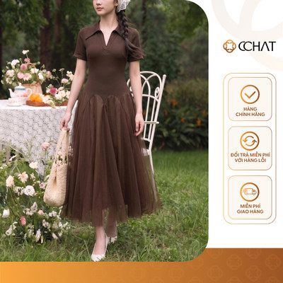 Đầm Nữ 𝐂𝐂𝐇𝐀𝐓 Dáng Xòe Phối Eden Sang Trọng Chất Liệu Thun Tằm Mềm Mát Cao Cấp 16VNC8006XT