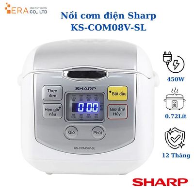 Nồi Cơm Điện Tử Sharp KS-COM08V-SL, Dung Tích 0.72Lít, Hàng Chính Hãng Bảo Hành 12 Tháng