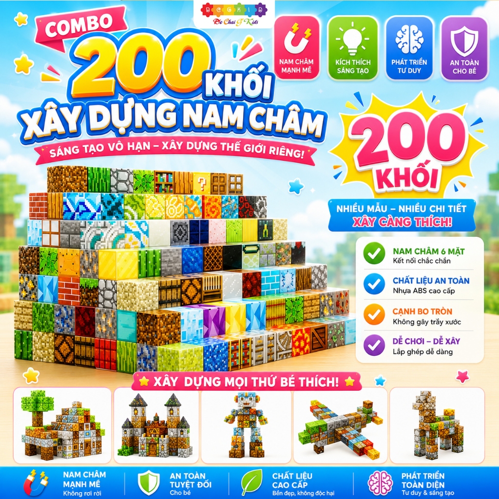 Đồ Chơi Khối Nam Châm GKids 100-500 Viên Tặng Nhân Vật Cho Bé Đồ Chơi Khối Xây Dựng Nam Châm