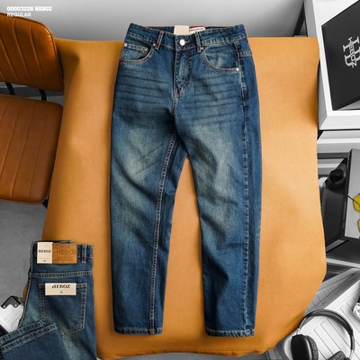 Quần jean nam HEBOZ regular fit D023, quần dài denim ống đứng cao cấp - 00003226