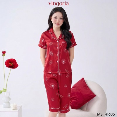 Bộ đồ ngủ nữ Pijama mặc nhà lụa VINGO/VINGORIA tay ngắn mùa hè H1605