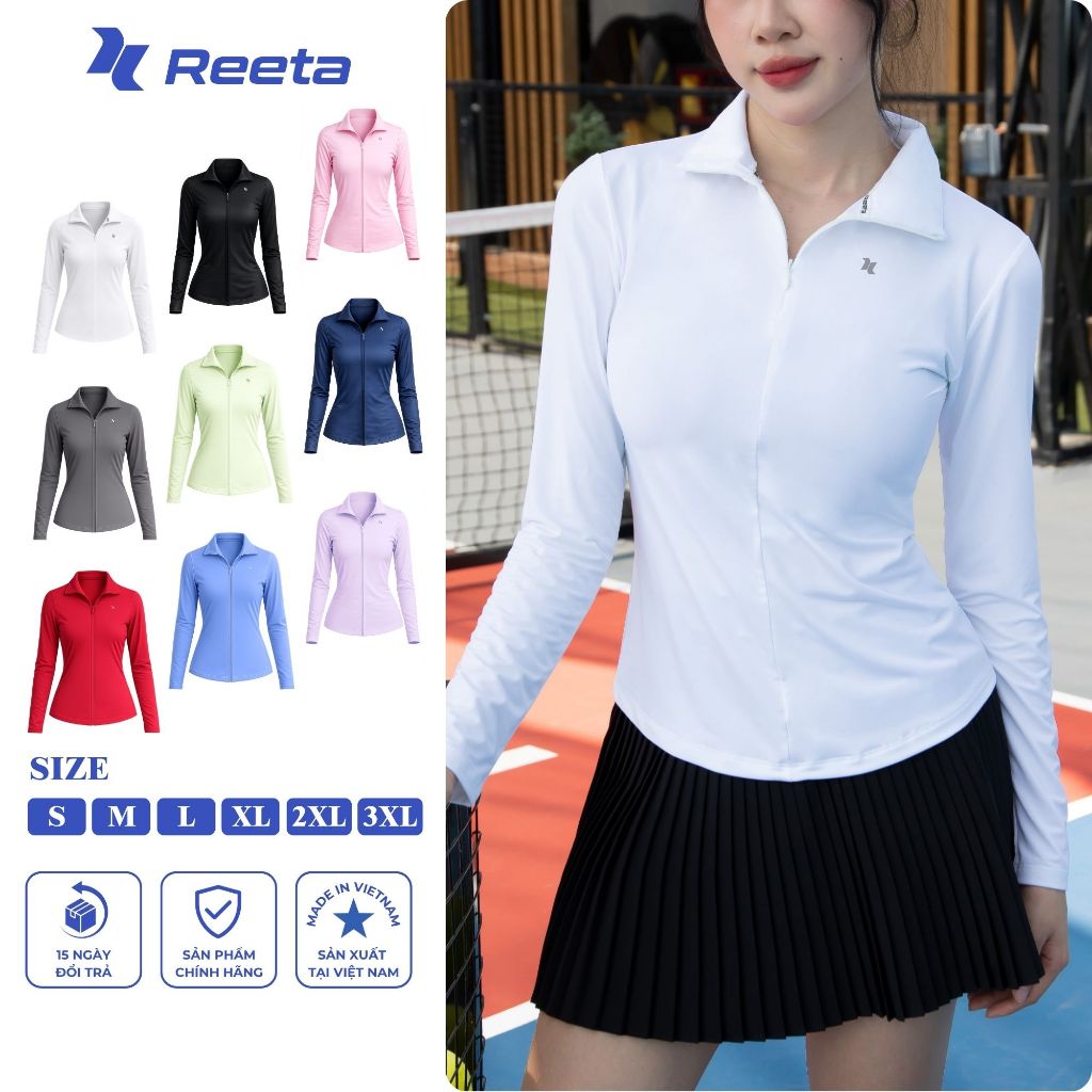 Áo polo thể thao giữ nhiệt nữ dài tay Reeta khoá kéo tập thể dục,giữ nhiệt chống nắng..A050