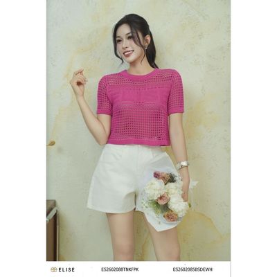 Áo mongtoghi hồng sen dệt ô thiết kế Elise mã sản phẩm ES2602088TNKFPK