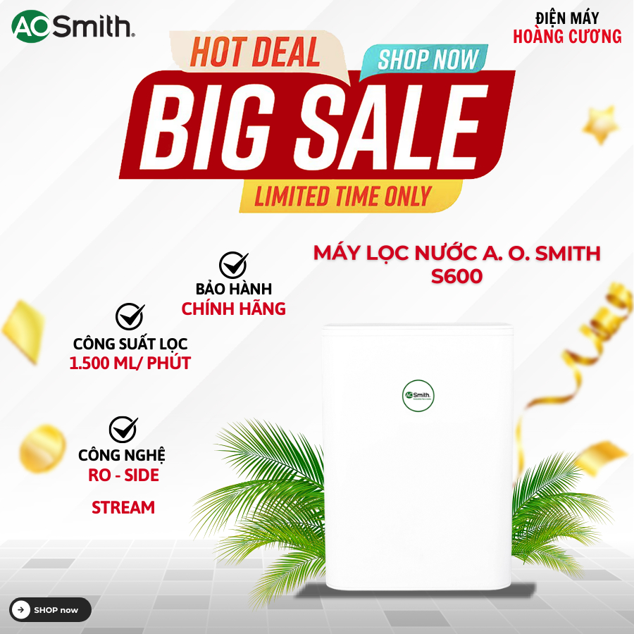 Máy Lọc Nước RO Side Stream A. O. Smith (aosmith) S600 – 5 Lõi, Công Suất Lọc 1.5L/Phút