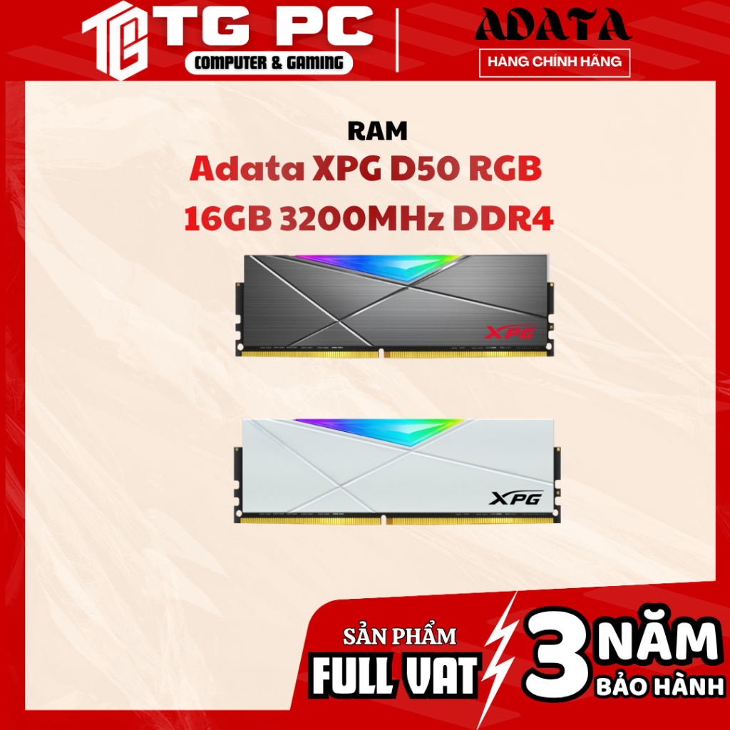 [FULL VAT] RAM Adata XPG D50 RGB 16GB 3200MHz DDR4 - NEW CHÍNH HÃNG BẢO HÀNH 36 THÁNG