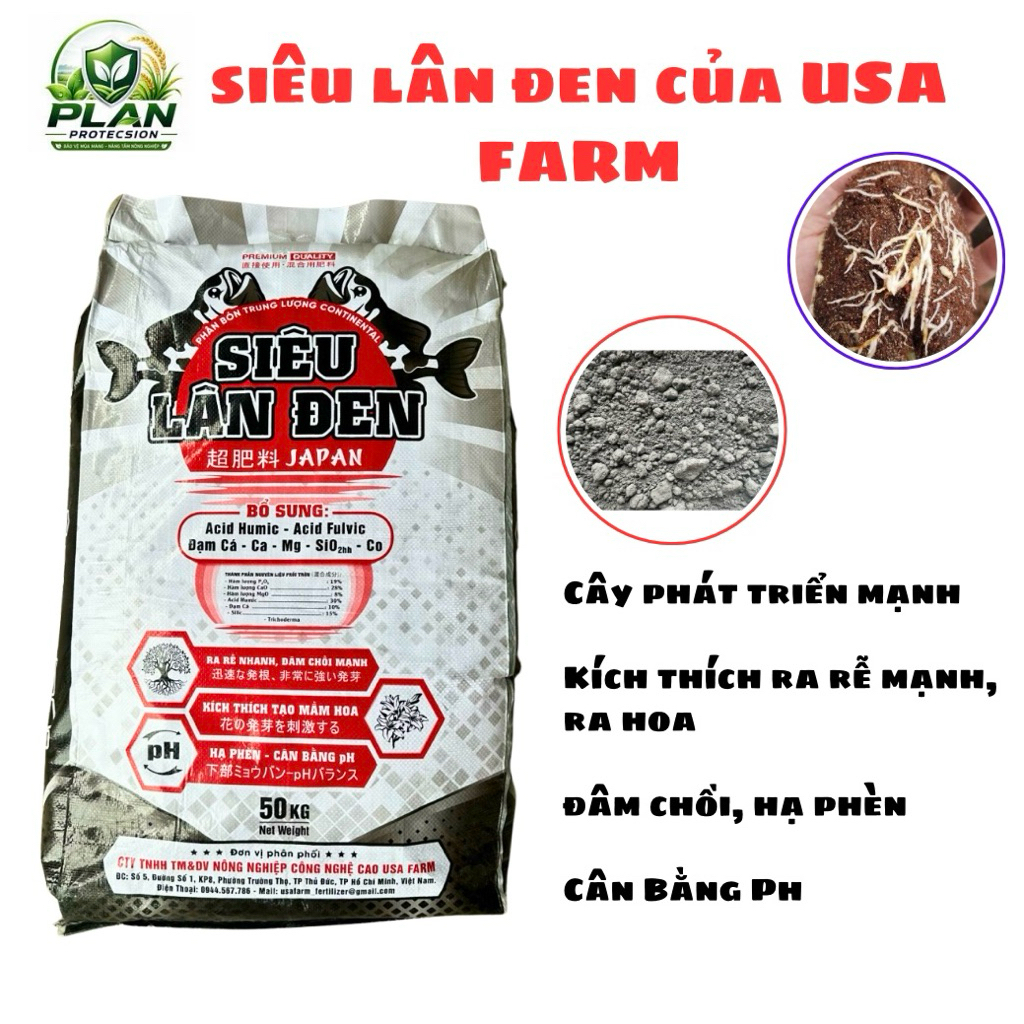 Phân Bón Lân Đen Nhật Lẻ 25kg, 50kg 3 Trong 1 Bổ Sung Humic, Fulvic, Đạm Cá, Ca, Mg Ra Rễ, Đâm Chồi,