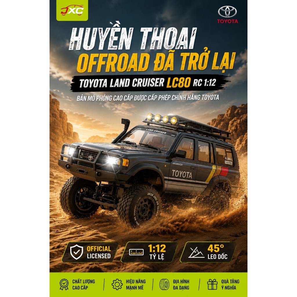 Xe Địa Hình RC Toyota Land Cruiser LC80 1:12 Chính Hãng 4WD Leo Dốc 45° 2 Tốc Độ Pin 7.4V