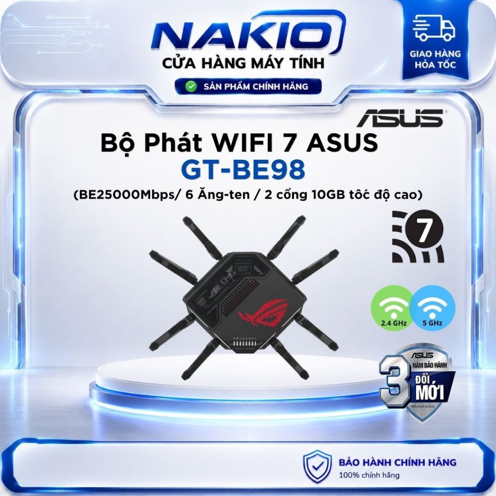 Bộ phát WiFi băng tần kép chuẩn WiFi 7 Asus GT-BE98 - Bảo hành chính hãng đổi mới trong 3 năm