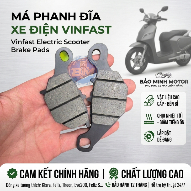 Má phanh đĩa xe điện Vinfast Feliz/Evo//Impes/Ludo/Tempest/Klara/Vento/Theons thay không bị kêu kẹt