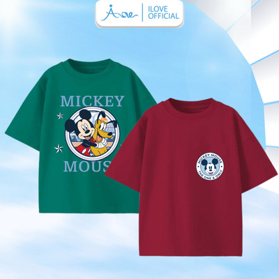 [MỚI] Áo thun CỘC TAY cho bé trai AORE, Áo cộc in hình LOGO Chuột Mickey chất COTTON thoáng mát cho bé 9-36kg