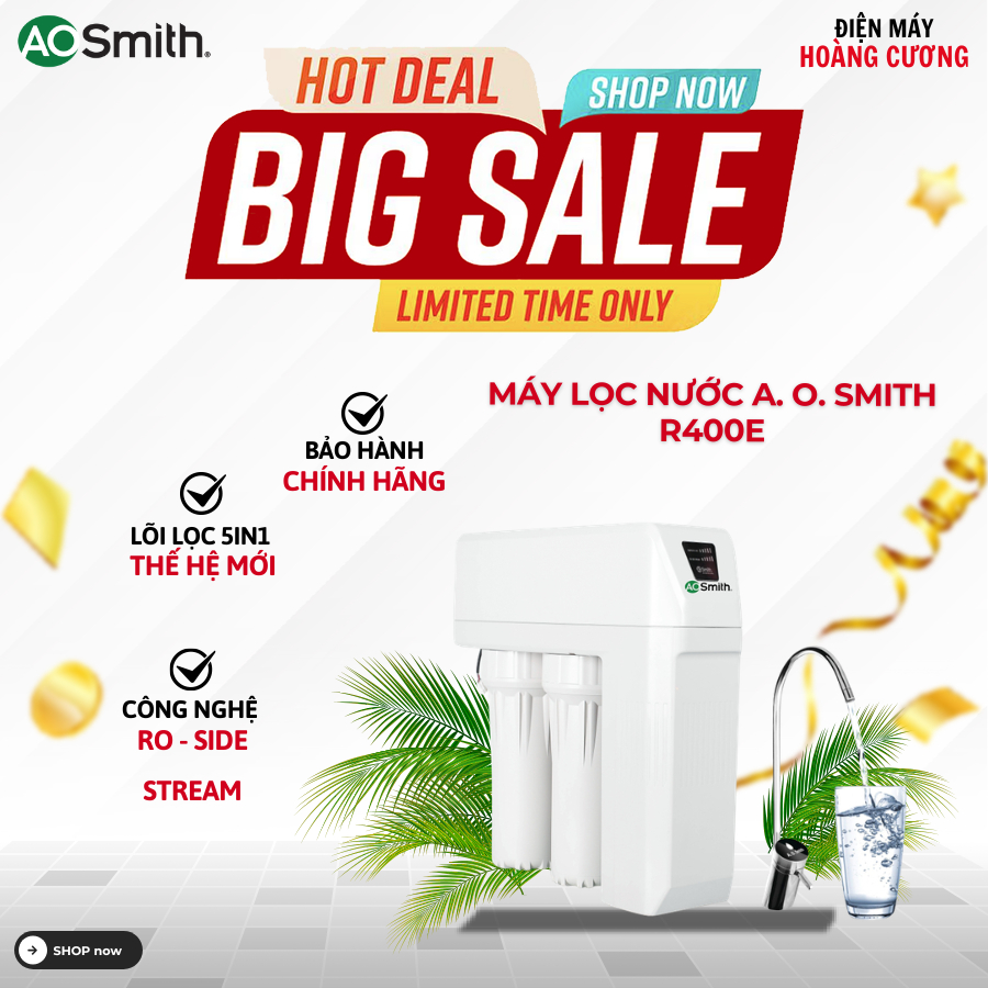 Máy Lọc Nước RO A. O. Smith (aosmith) R400E – Công Nghệ RO Side Stream, 7 Cấp Lọc, Không Bình Chứa