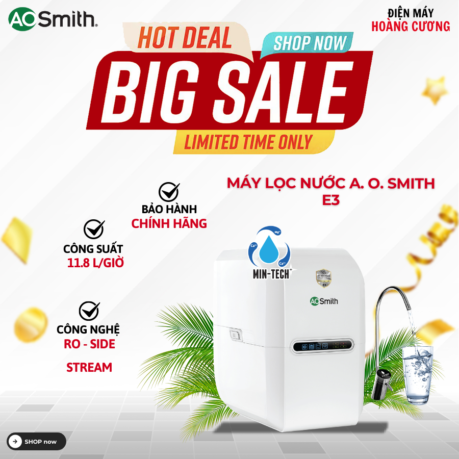 Máy Lọc Nước RO A. O. Smith (aosmith) E3 – Công Nghệ RO Side Stream, Bổ Sung Khoáng Min-Tech