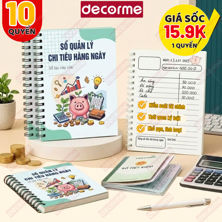 10 Quyển Sổ tay ghi kế hoạch chi tiêu sổ Decorme ghi chép chi tiêu hàng ngày quản lý thu chi, lên kế