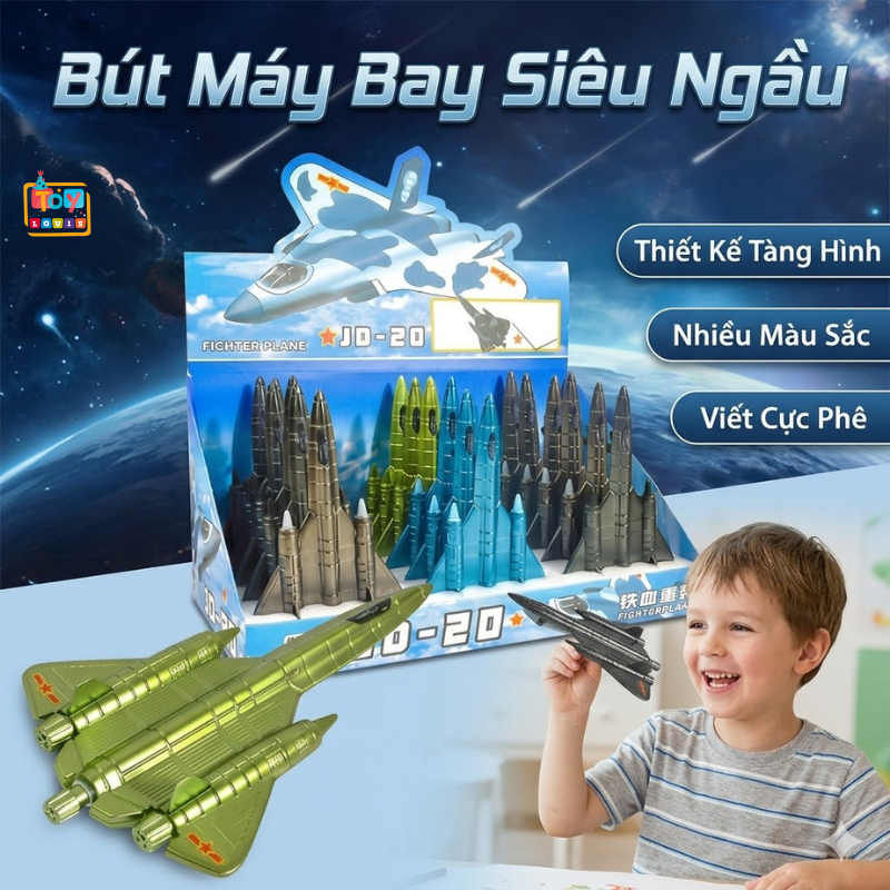 Bút Máy Bay Biến Hình Cho Bé - Đồ Chơi Máy Bay Chiến Đấu Tháo Lắp, Bút Gel Bấm 0.5mm Viết Êm
