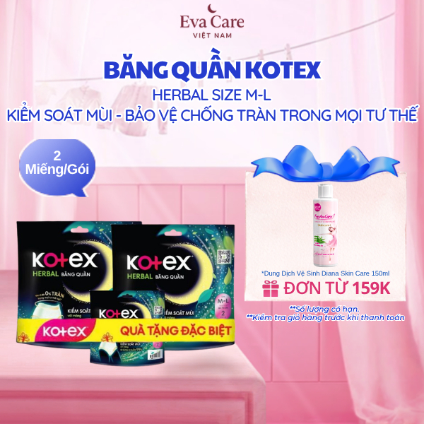 ( 2 GÓI TẶNG 1 GÓI) KOTEX HERBAL BĂNG QUẦN M-L (2 MIẾNG/GÓI)