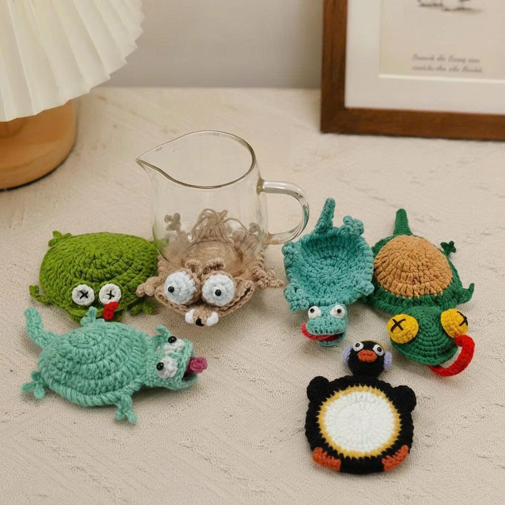 Lót ly sóc, thằn lằn | Quà tặng handmade | Lót ly handmade | Lót ly bằng len