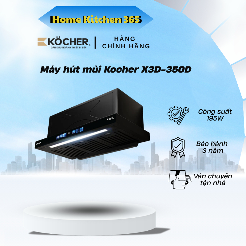 Máy Hút Mùi Kocher X3D-350D – TURBO SMART 3D – 4 Mức Độ Hút - Vẫy Tay Cảm Biến Hiên Đại