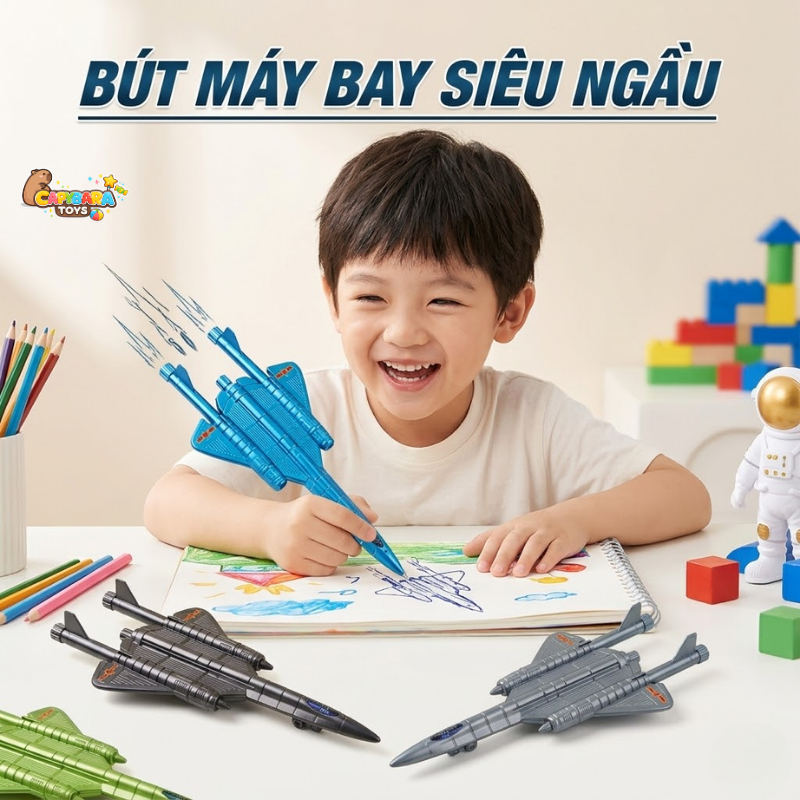 Bút Máy Bay Biến Hình Cho Bé - Đồ Chơi Máy Bay Chiến Đấu Tháo Lắp, Bút Gel Bấm 0.5mm Viết Êm
