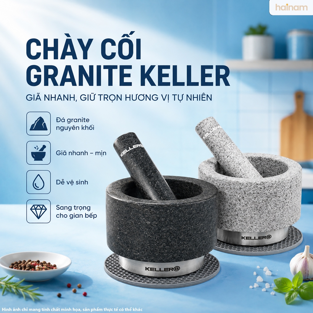 Bộ chày cối Đá Granite KELLER Đức | Cối Giã Gia Vị Đá Nguyên Khối, Chuẩn SGS