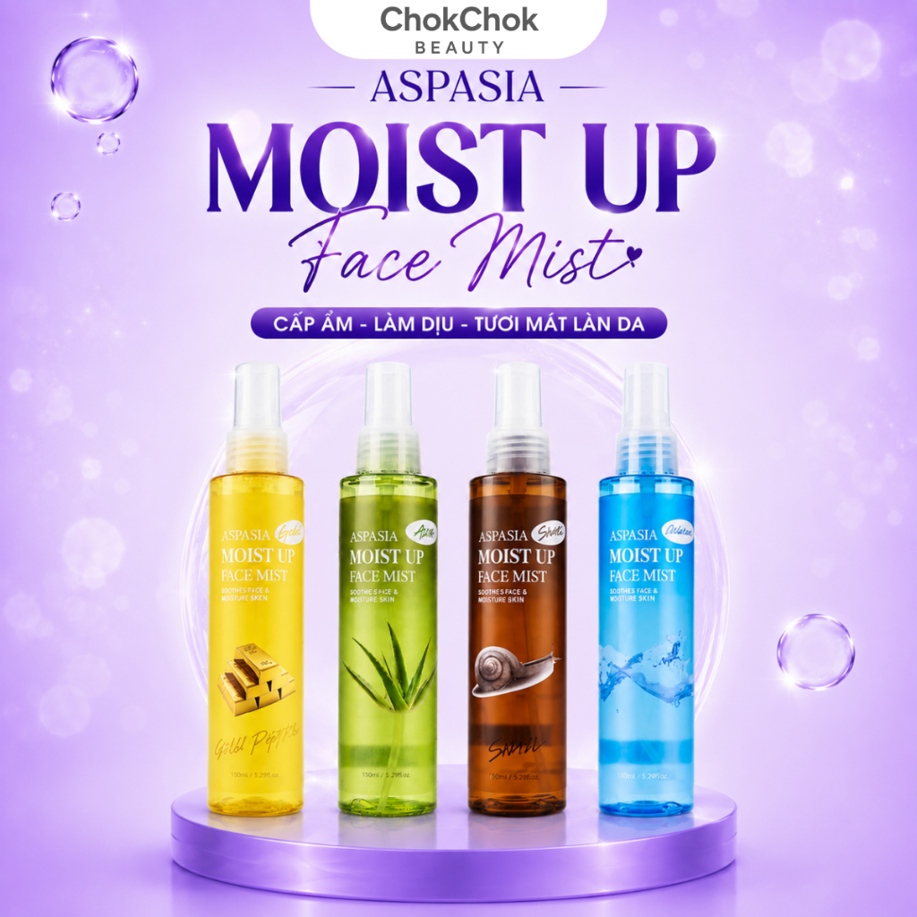 Xịt Khoáng Aspasia Moist Up Face Mist 150ml - Xịt Khoáng Cấp Ẩm, Làm Dịu Da