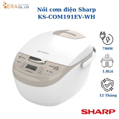 Nồi Cơm ĐIệt Tử Sharp KS-COM191EV-WH, Dung Tích 1.8Lít, Hàng Chính Hãng Bảo Hành 12 Tháng