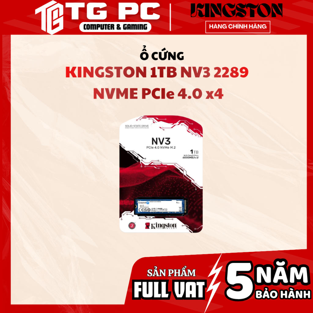 [FULL VAT] Ổ cứng SSD KINGSTON 1TB NV3 2289  NVME PCIe 4 x4 - NEW CHÍNH HÃNG BẢO HÀNH 60 THÁNG