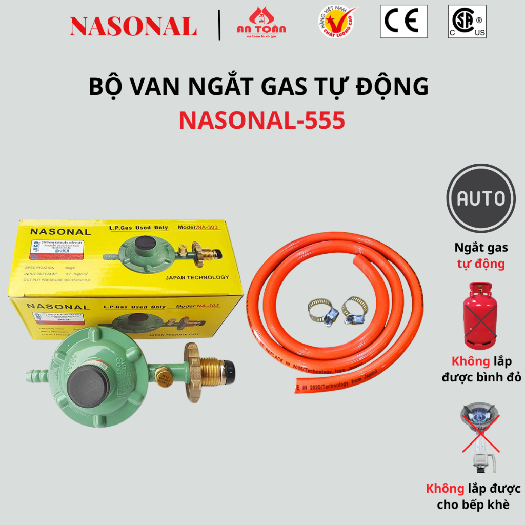 Bộ van dây gas điều áp giá rẻ Nasonal tự động ngắt gas