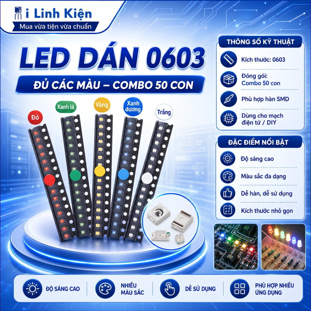LED dán 0603 đủ các màu combo 50 con.