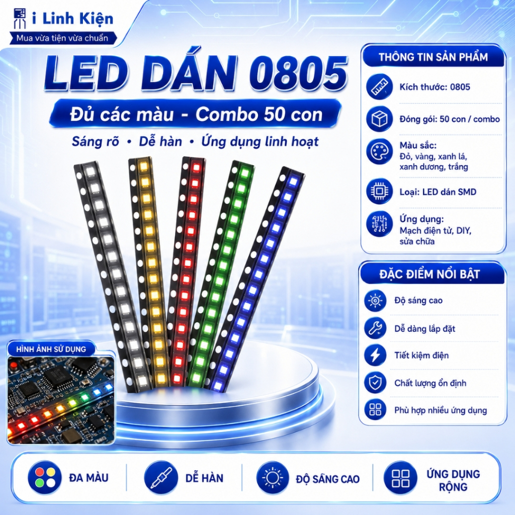 LED dán 0805 đủ các màu combo 50 con.
