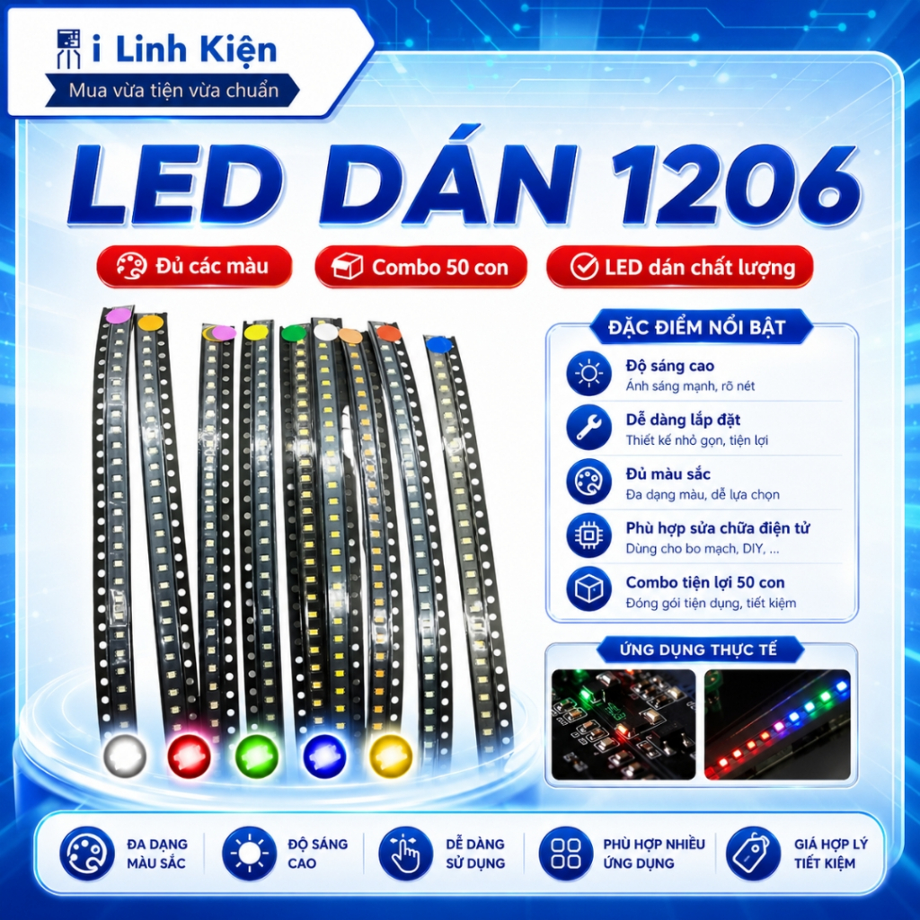 LED dán 1206 đủ các màu combo 50 con