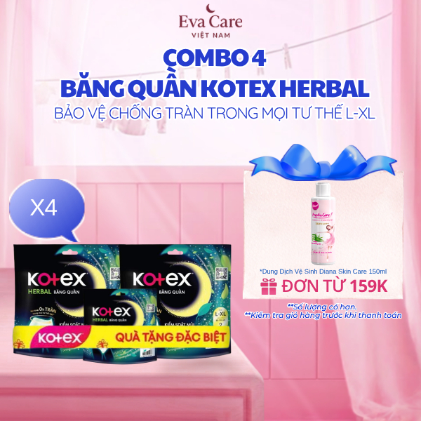 COMBO 4 (2 GÓI TẶNG 1 GÓI )  GÓI BĂNG VỆ SINH KOTEX HERBAL BĂNG QUẦN L-XL