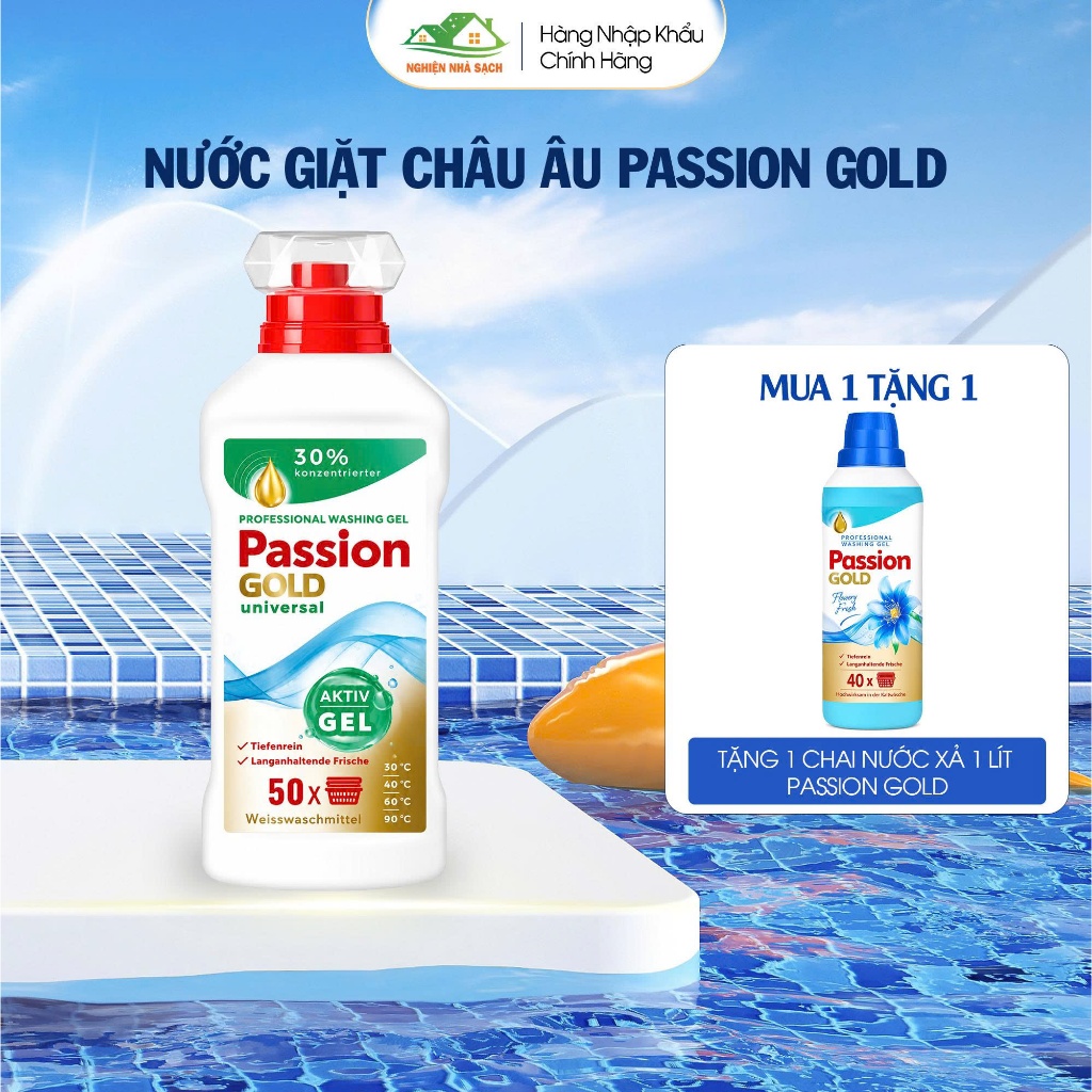 [Mua 1 Tặng 1Nước Giặt 2 lít Passion Gold – Đánh Bay Vết Bẩn Cứng Đầu, Mềm Vải - Nhập Khẩu Đức