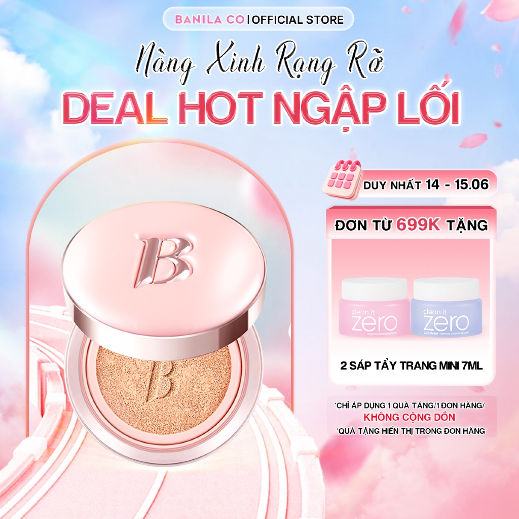 [Hàng Mới Về] Phấn Nước Mỏng Mịn Trong Trẻo  Banila Co Essence Skin Pink Cushion SPF50+ Pa+++ Cho Lớ
