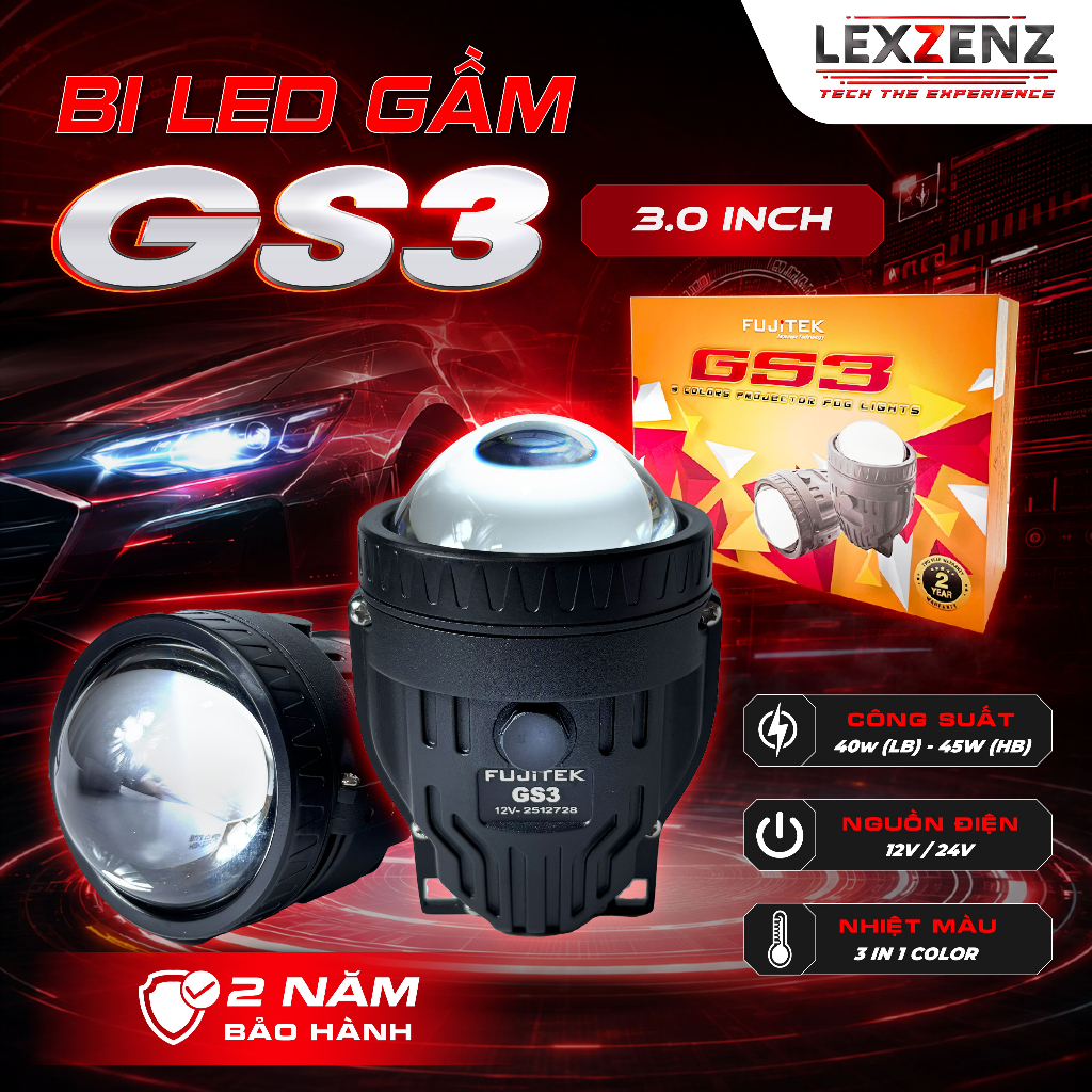 Bi Led Gầm GS3 FujiTek 24V - 3 màu phù hợp mọi thời tiết, thích hợp cho xe tải, xe khách to, BH 2 nă