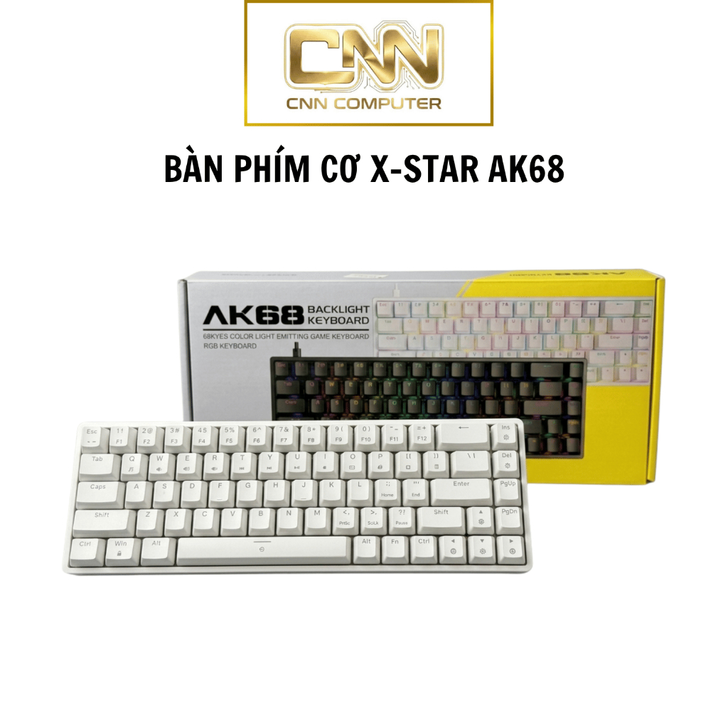 Bàn phím Cơ Xstar AK68 Red Switch Gõ Cực Êm Kết nối Type C - Bảo Hành 12 Tháng