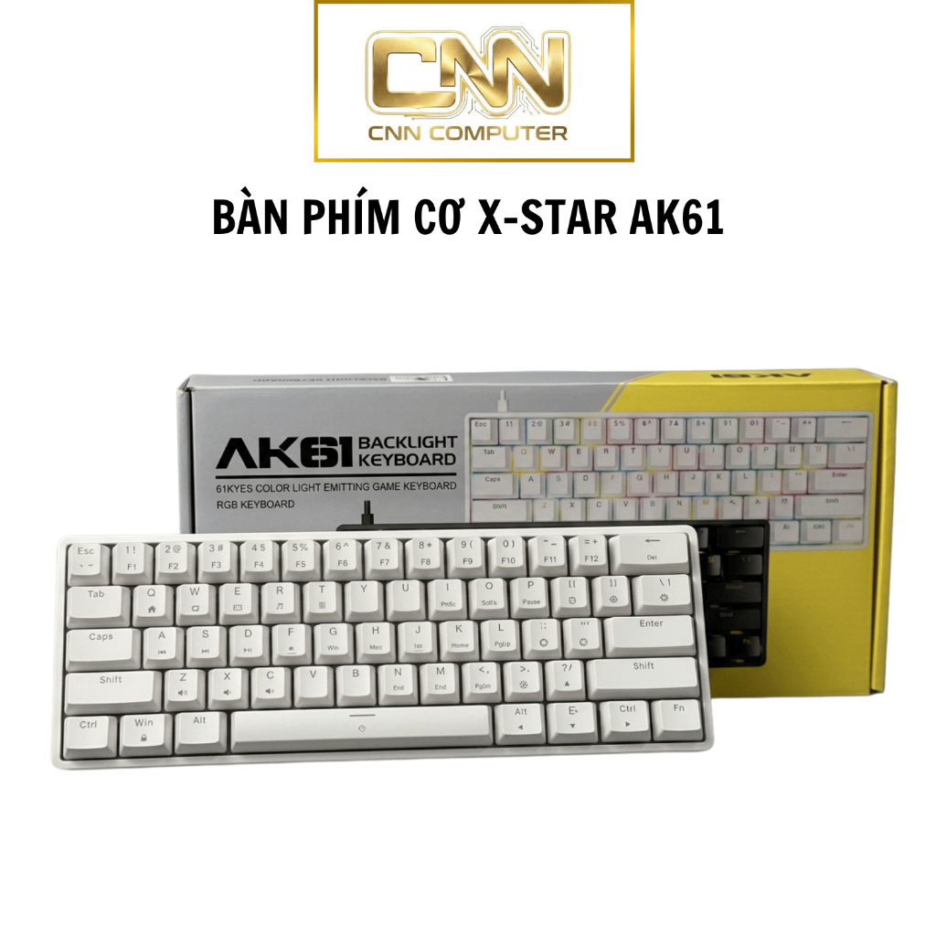 Bàn phím cơ Xstar AK61 Red Switch Gõ Cực Êm Kết nối Type C- Bảo Hành 12 Tháng