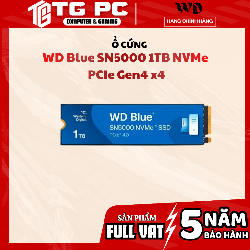 [FULL VAT] Ổ cứng SSD WD Blue SN5000 1TB NVMe PCIe Gen4 x4 - NEW CHÍNH HÃNG BẢO HÀNH 60 THÁNG